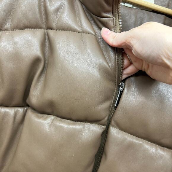 Sebby Collection Brown Zip Up Faux Leather Puffer Winter Coat Plus Size 2X - Picture 7 of 8